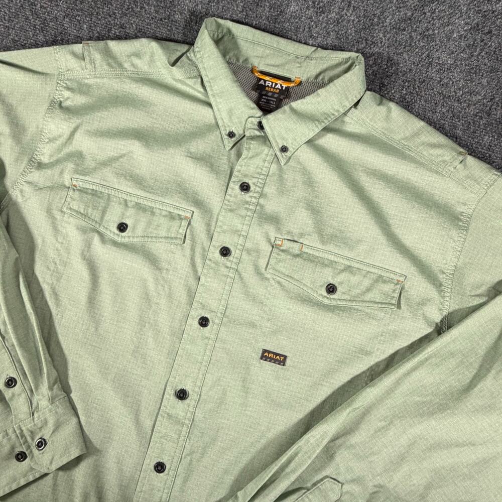 Ariat Rebar VentTEK DuraStretch LS Button Down Work Shirt Mens 2XL Tall Green